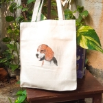 Embroidered Beagle Tote, Natural undyed cotton eco-friendly shoulder bag, dog lovers gift, unisex shopping bag