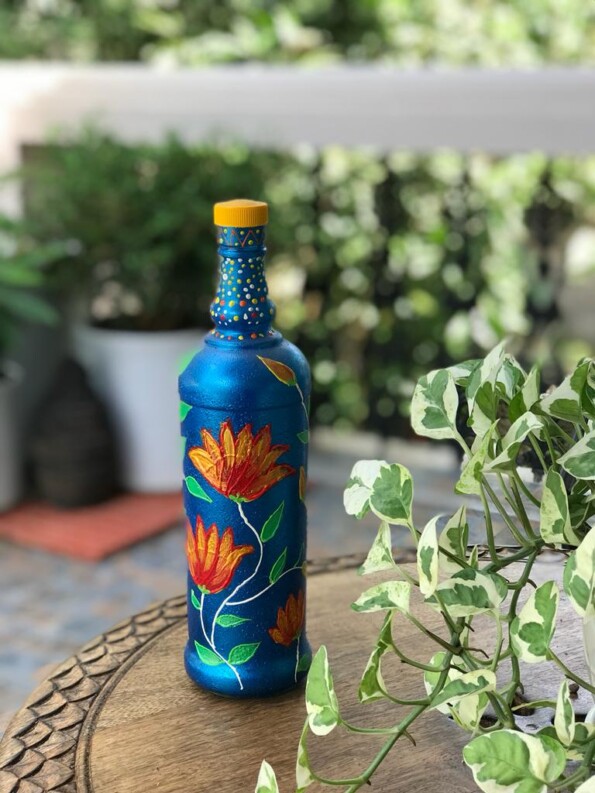 Blue Hanpainted Bottle