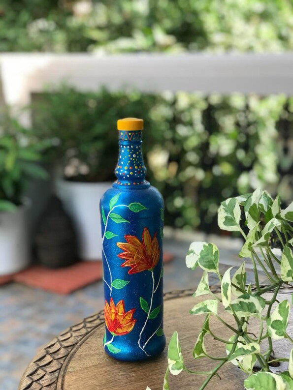 Blue Hanpainted Bottle 1