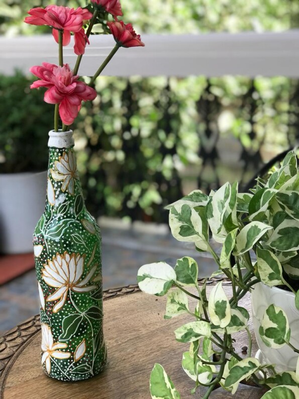 Green Handpainted Bottle