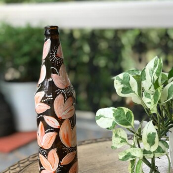 Peach And Black Handpainted Bottle