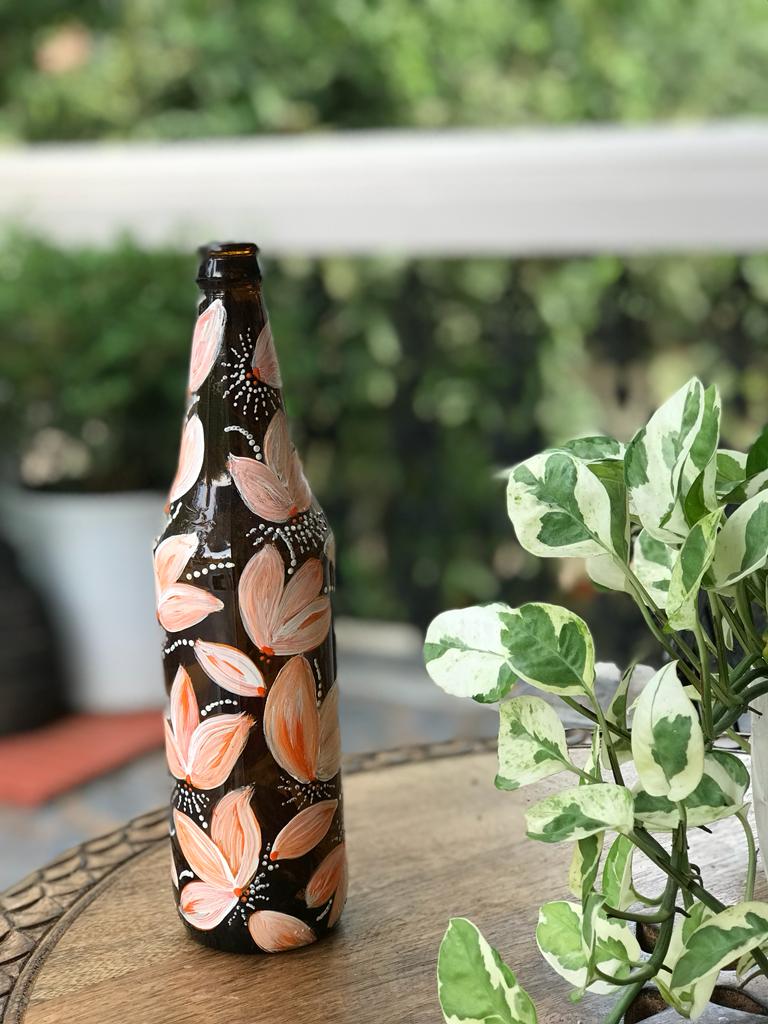Peach And Black Handpainted Bottle