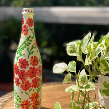 Red And White Handpainted Bottle