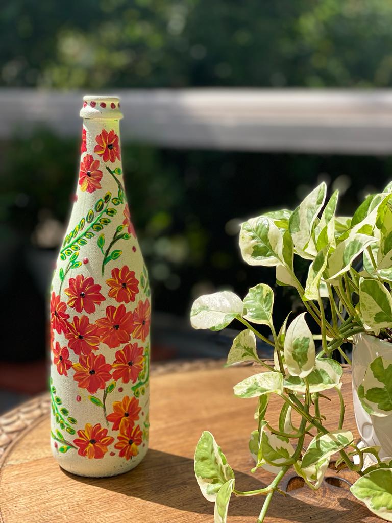Red And White Handpainted Bottle