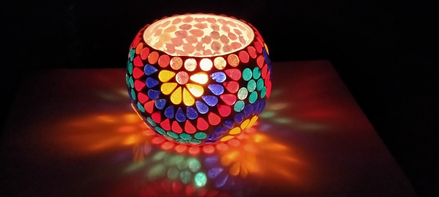 Home decor candle holder lamps set of 2 multi colour dots