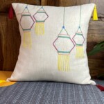 Beautifully Hand Embroidered Kandil Design on Linen Cushion Cover