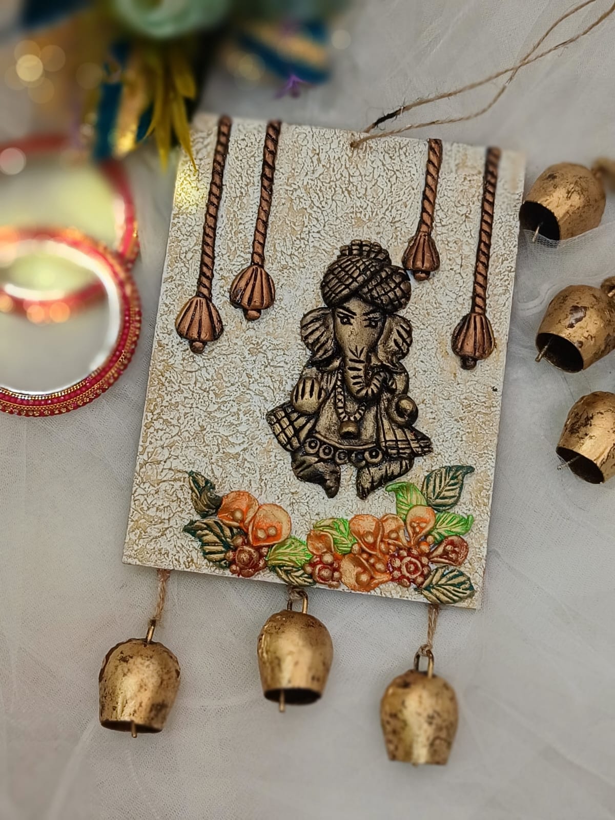 Customized shubh labh door hanging with lucky vintage bell