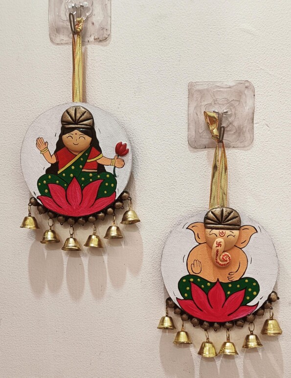 Customised Handmade Lakshmi Ganesha Hanging Pair With Little cute bells ...