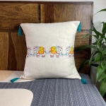 CUTE ELEPHANT HAND PAINTED AND EMBROIDERED LINEN CUSHION COVER