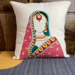 Stunning hand painted and embroidered linen cushion cover – Bride Design