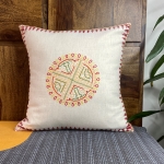 HAND BLOCK PRINT and HAND EMBROIDERED LINEN CUSHION COVER – SET OF 1