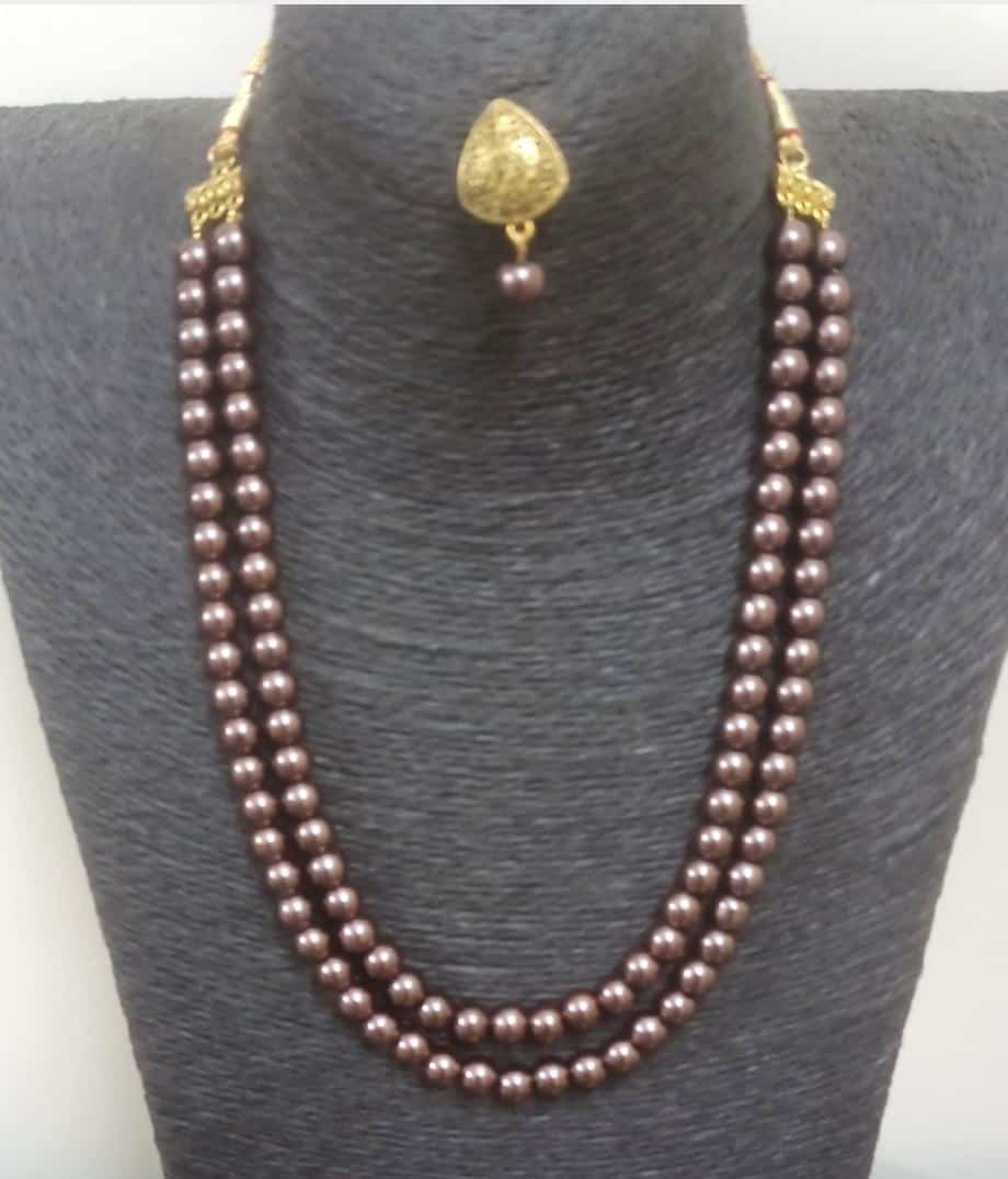 Dual layered Coffee Brown Pearl Necklace Set