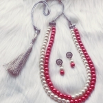The Dual Layered Red and Off White Shell Pearl Necklace Set