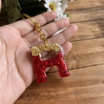 Resin Keychain Alphabet R (Red and Gold)