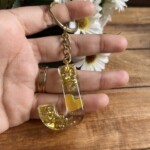 Resin Keyring Alphabet J Yellow Gold