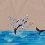 Marine Series – Joyful Whales – Draw string Hand Bag hand painted by Wing-yin LAU