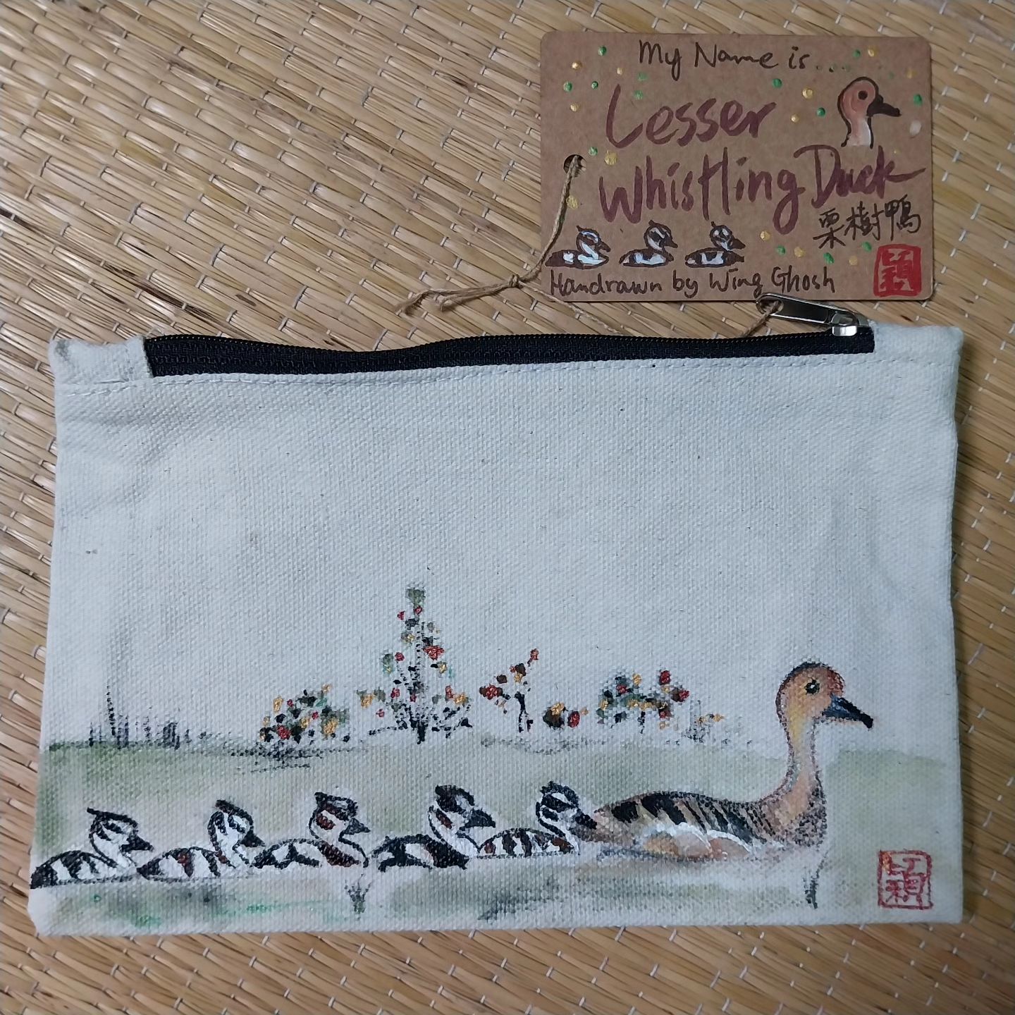 Birds of India Series- Black-winged stilts – Hand Painted Pouch by Wing-yin LAU