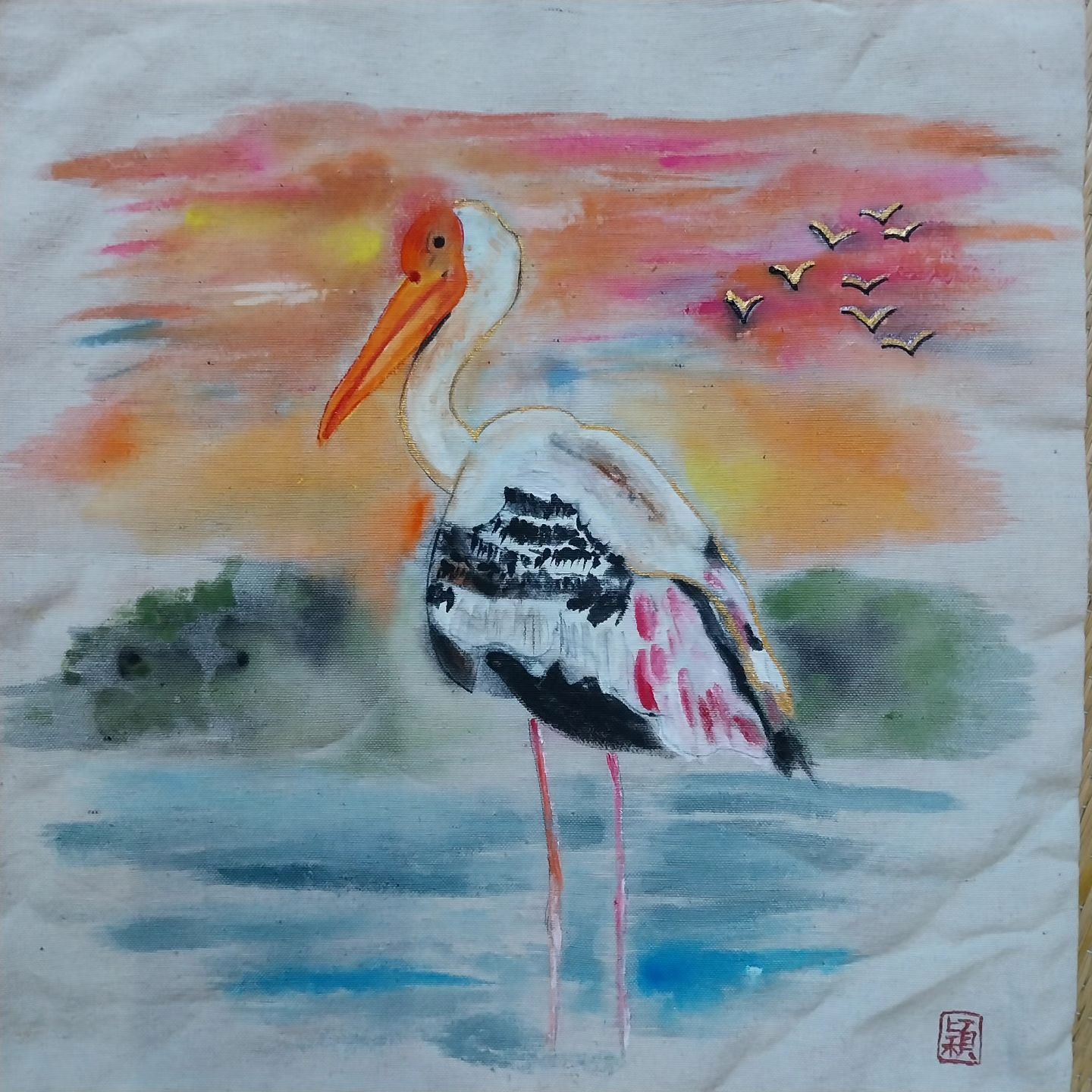 Birds of India Series- Painted Stork – Tote Bay Hand Painted by Wing-yin LAU