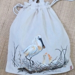 Birds of India Series- Eurasian spoonbill – Handpainted Drawstring bag by Wing-yin LAU