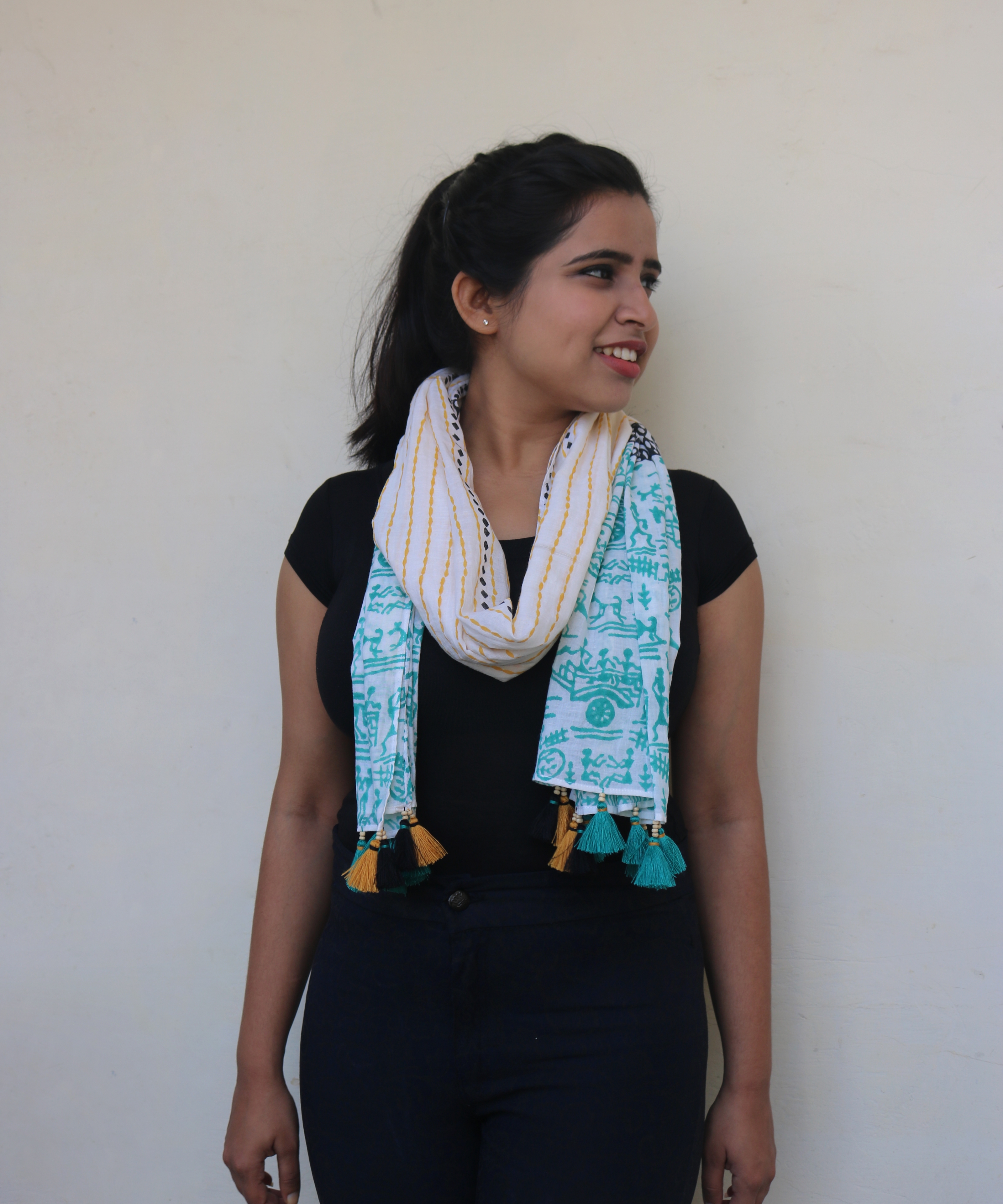 Pink and Blue Tassel Scarf