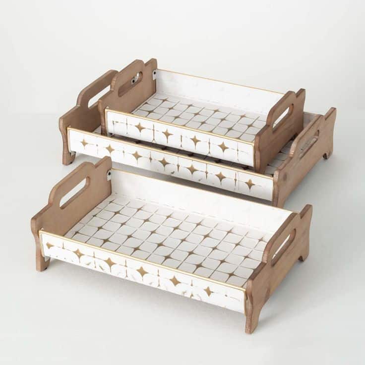 Green Bed Shape Wooden Trays