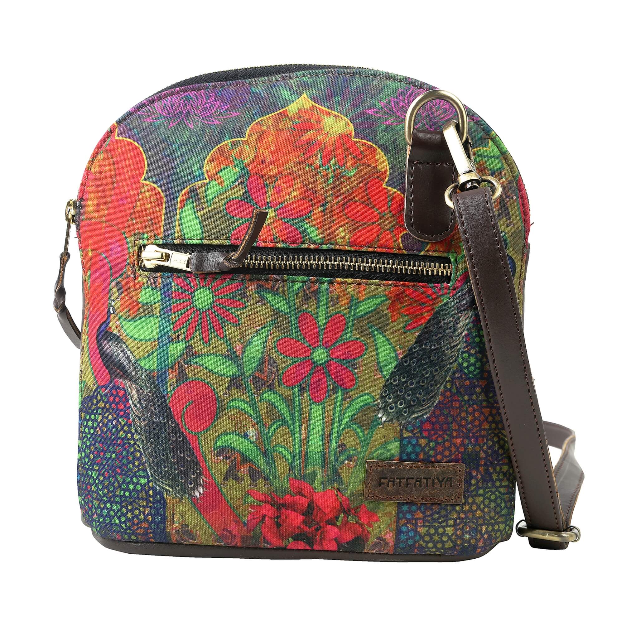 Two Peacock & Flower Small Sling Bag