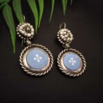 Sky blue pearl danglers