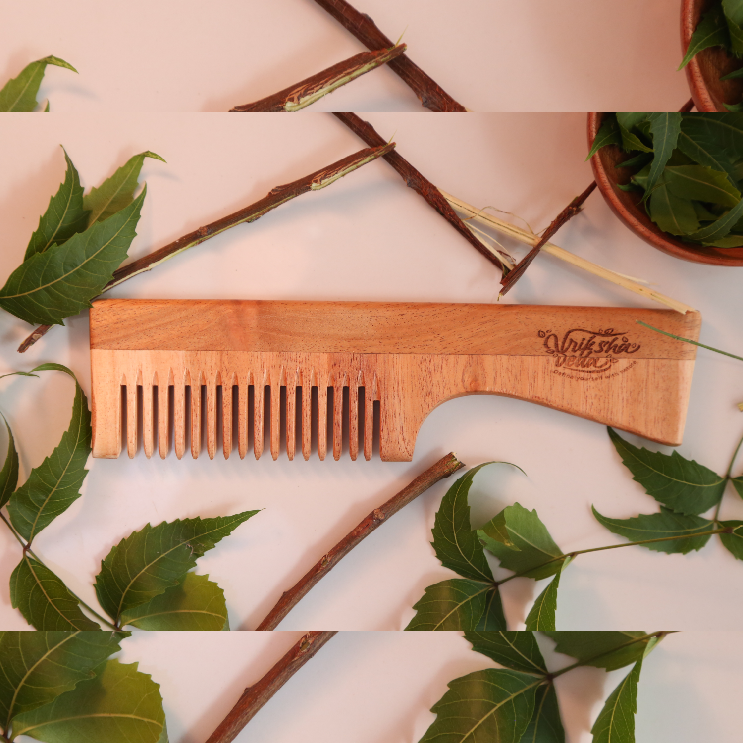 Detangling Neem Wood Comb With Handle1