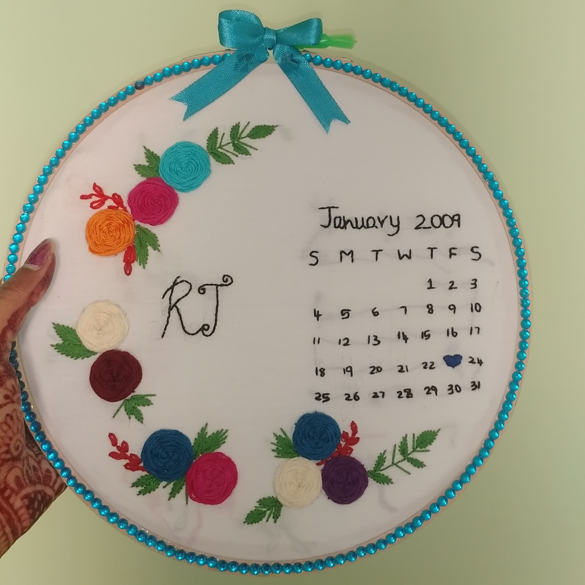 Calendar embroidery hoop