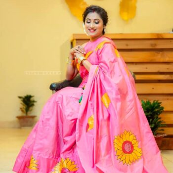 Pink Mekhela Saree