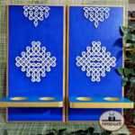 WOODEN WALL HUNG TEA – LIGHT HOLDER. TRADITIONAL KOLAM DESIGN. SET OF TWO.