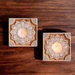 WOODEN BLOCK TEA LIGHT HOLDER (SET OF TWO ) : Square