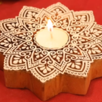 WOODEN BLOCK TEA LIGHT HOLDER ( SET OF TWO ) – MANDALA